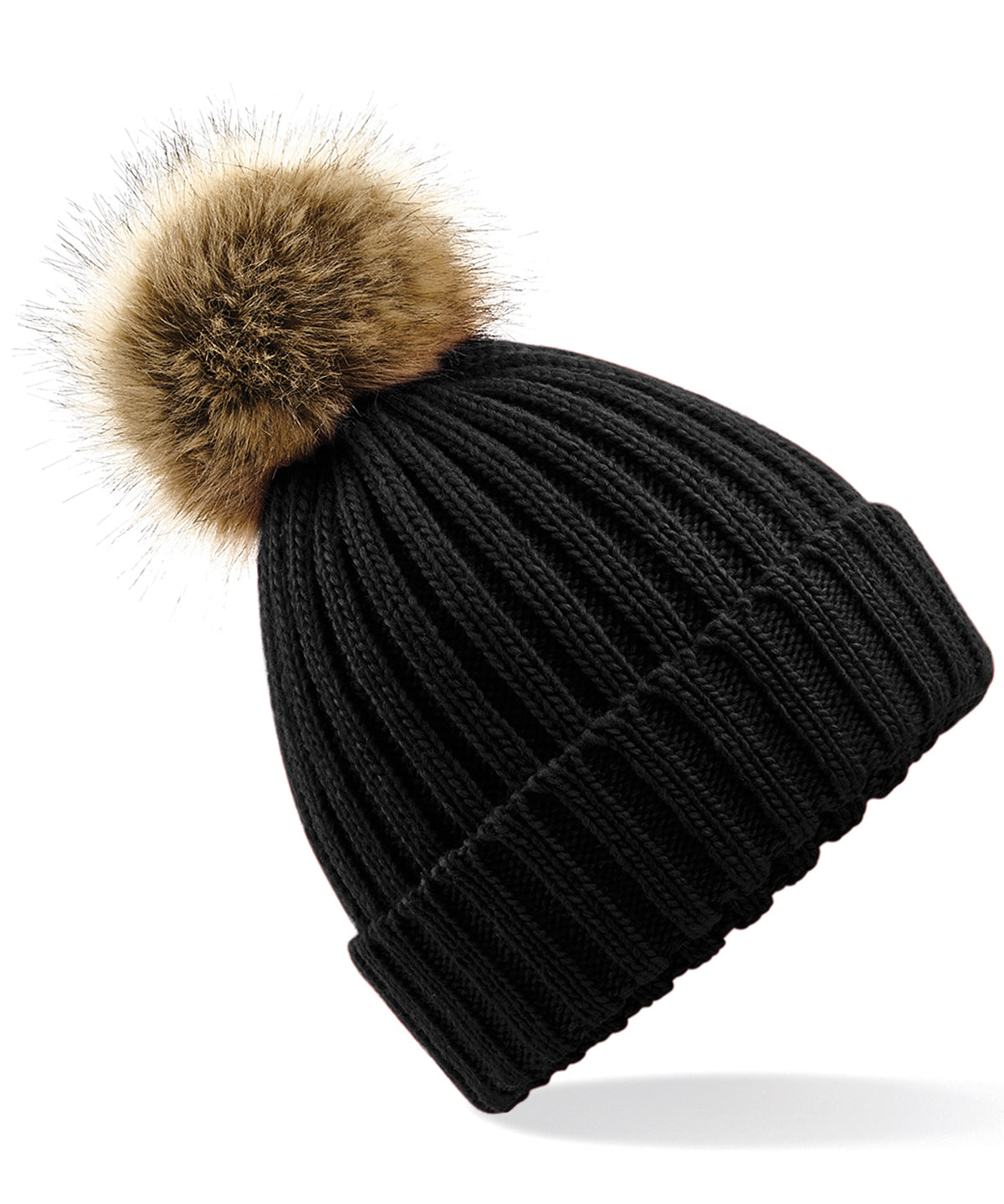 Fur pop pom chunky beanie | BC412