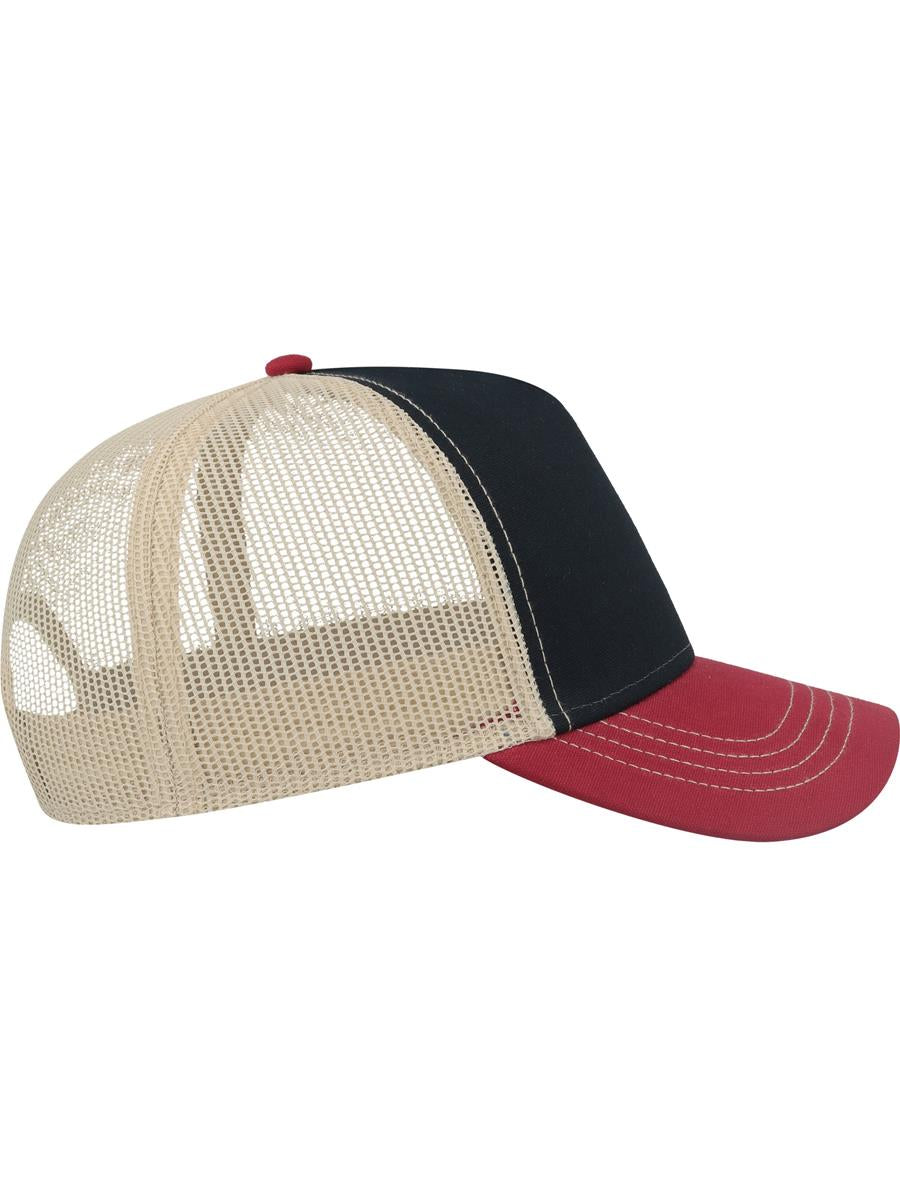 Rapper Canvas S Recycled 5 Panel Trucker | ACRACS — Navy/Burgundy/Khaki extra [ABS-COLOUR:ACRACS:NVBK]