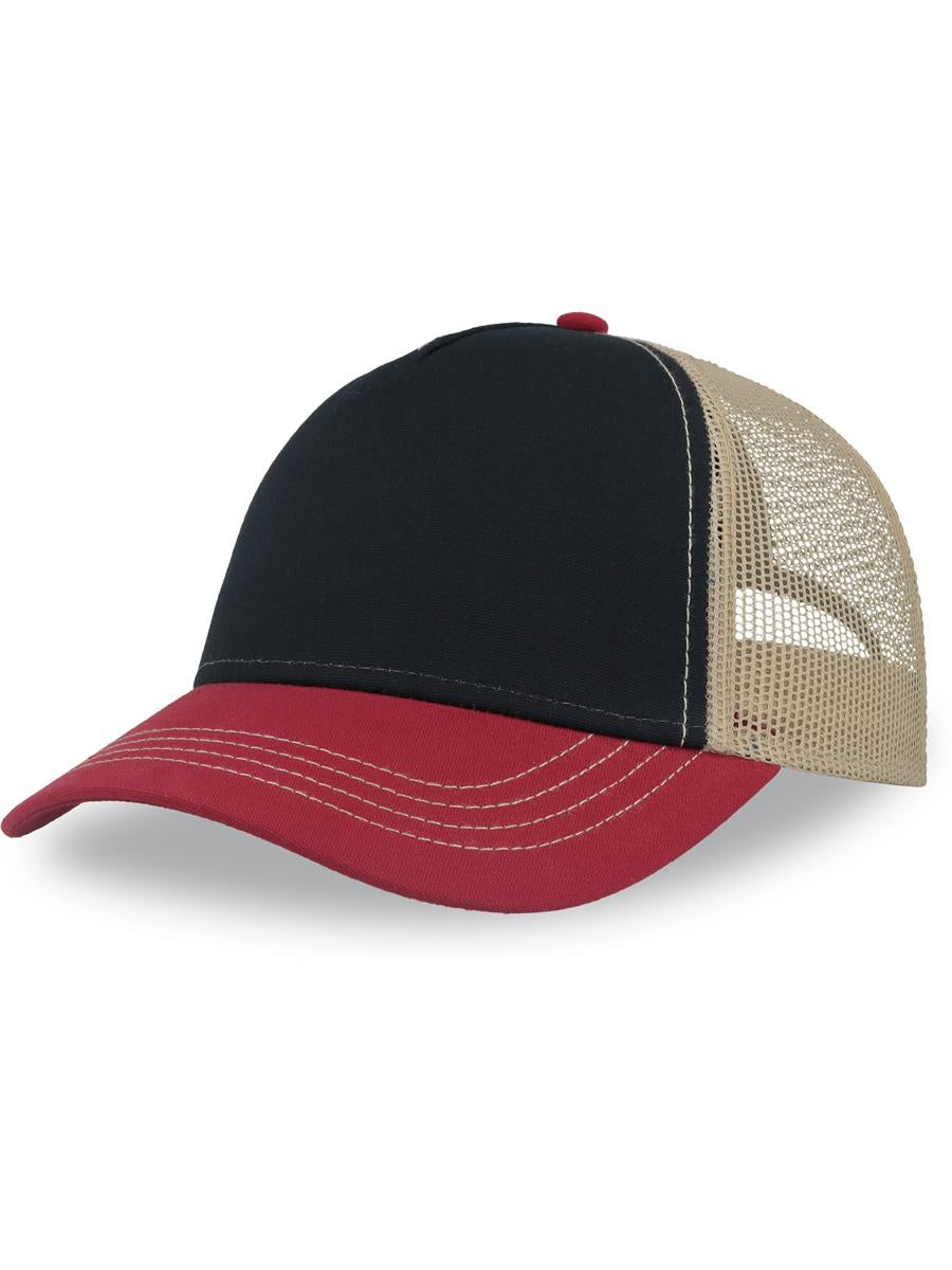 Rapper Canvas S Recycled 5 Panel Trucker | ACRACS — Navy/Burgundy/Khaki extra [ABS-COLOUR:ACRACS:NVBK]