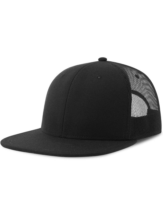 Snapback Mesh 6 Panel Sustainable Trucker Cap — Black/Black [ABS-COLOUR:ACSNMS:NRNR]