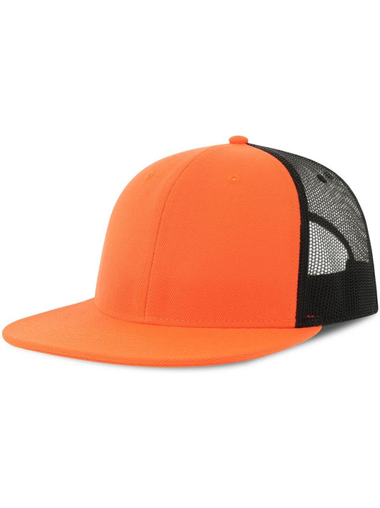 Snapback Mesh 6 Panel Sustainable Trucker Cap | ACSNMS — Orange/Black front [ABS-COLOUR:ACSNMS:ARNR]