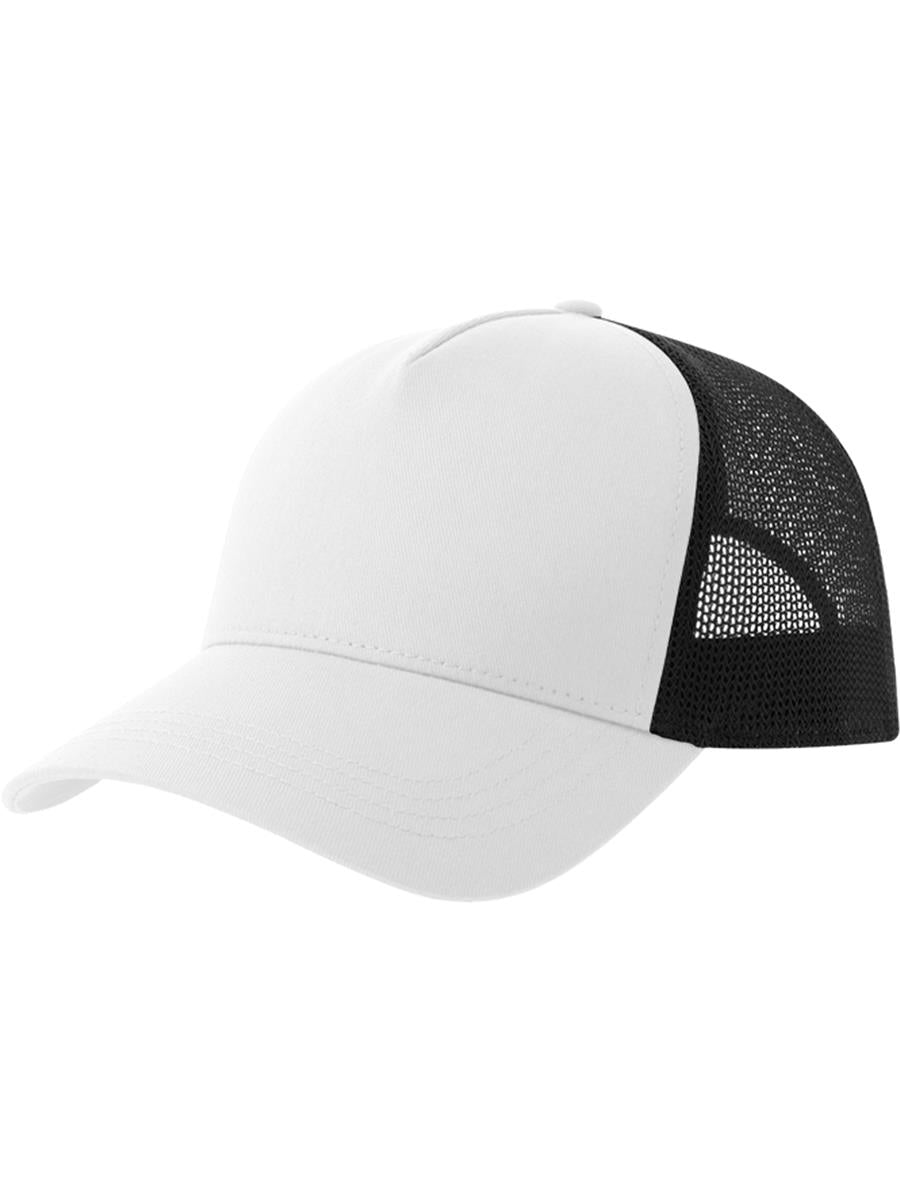Rapper Cotton S 5 Panel Sustainable Trucker Cap — White/Black [ABS-COLOUR:ACRPCT:BINR]