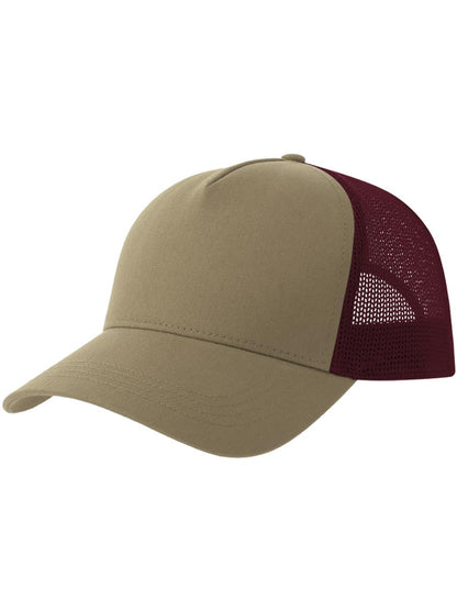 Rapper Cotton S 5 Panel Sustainable Trucker Cap — Khaki/Burgundy [ABS-COLOUR:ACRPCT:KABO]