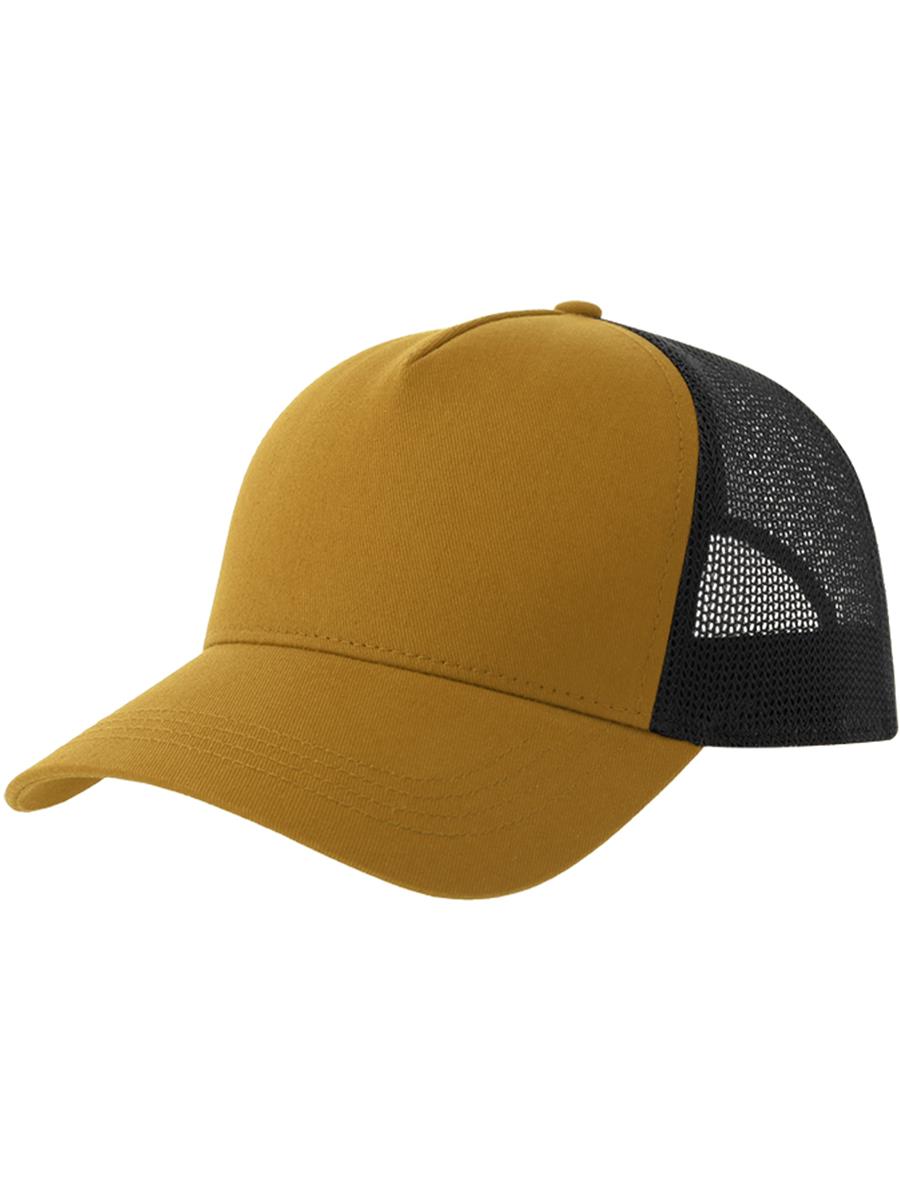 Rapper Cotton S 5 Panel Sustainable Trucker Cap — Mustard/Black [ABS-COLOUR:ACRPCT:MONR]