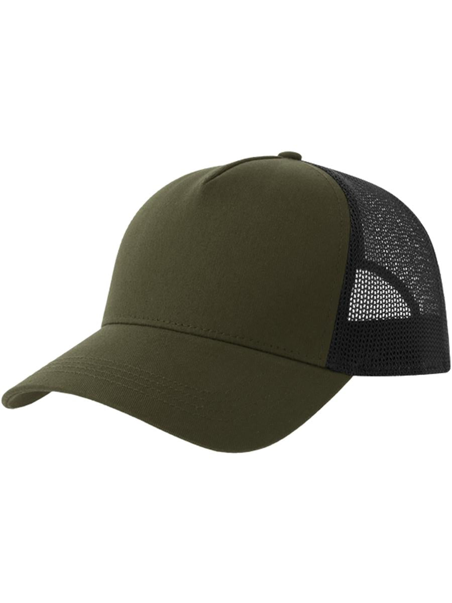 Rapper Cotton S 5 Panel Sustainable Trucker Cap — Olive/Black [ABS-COLOUR:ACRPCT:OLNR]