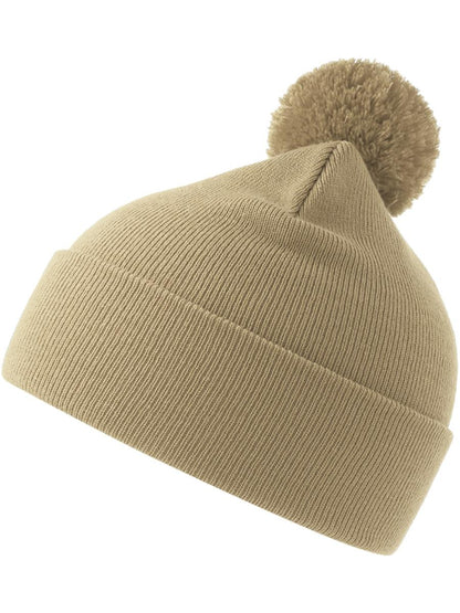 Wind S Pompom Recycled Beanie Double Skin Cuffed — Beige [ABS-COLOUR:ACWIPO:BE]