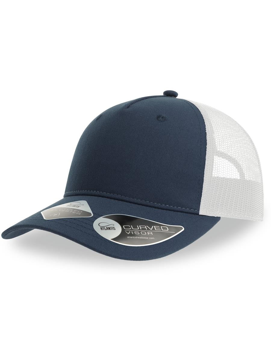 Zion Recycled Trucker 5 Panel Cap — Navy/White [ABS-COLOUR:ACZIOC:NVBI]