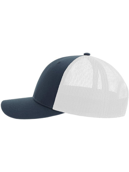 Zion Recycled Trucker 5 Panel Cap | ACZIOC — Navy/White extra [ABS-COLOUR:ACZIOC:NVBI]