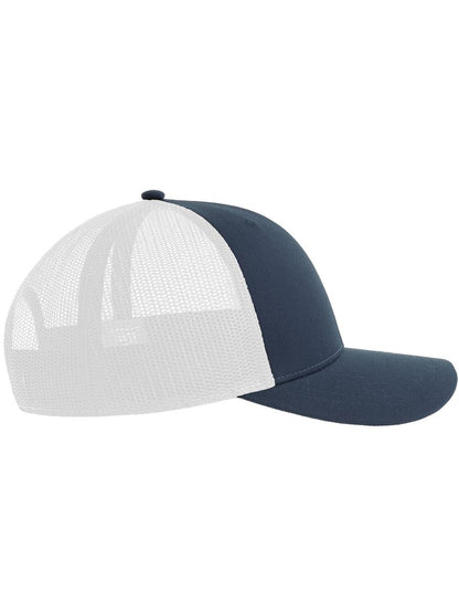 Zion Recycled Trucker 5 Panel Cap | ACZIOC — Navy/White extra [ABS-COLOUR:ACZIOC:NVBI]