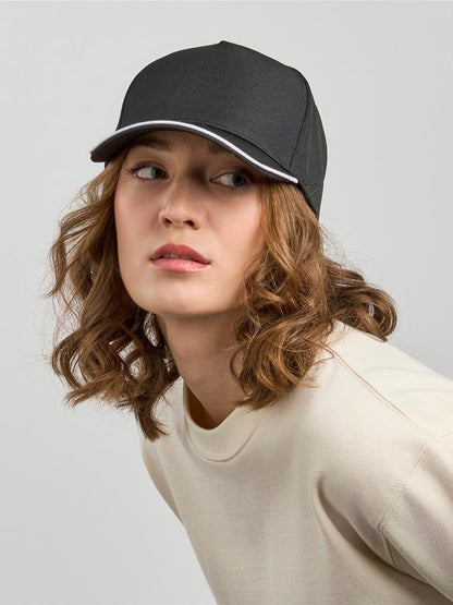 Recy Five Piping 5 Panel Structured Mid Profile Curved Visor Recycled Cap