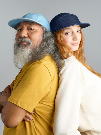 Ruby 5 Panel Unstructured Low Profile Flat Visor Denim Recycled Camper Cap