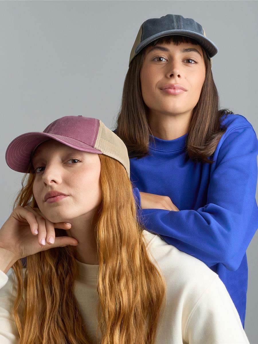 Teon 6 Panel Unstructured Low Profile Mid Visor Pigment Dyed Recycled Trucker Cap