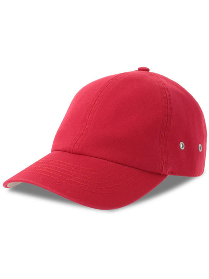 Action S 6 Panel Unstructured Low Profile Curved Visor Chino Organic Cap — Red [ABS-COLOUR:ACACTN:RO]