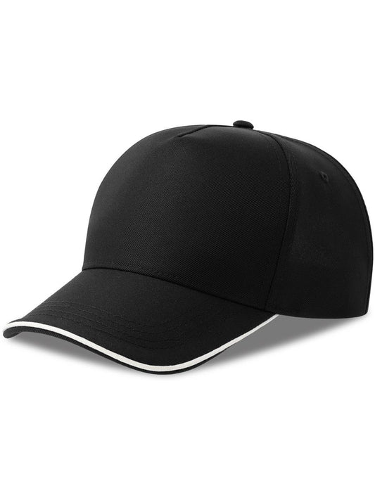 Recy Five Piping 5 Panel Structured Mid Profile Curved Visor Recycled Cap — Black/White [ABS-COLOUR:ACRCFP:NRBI]