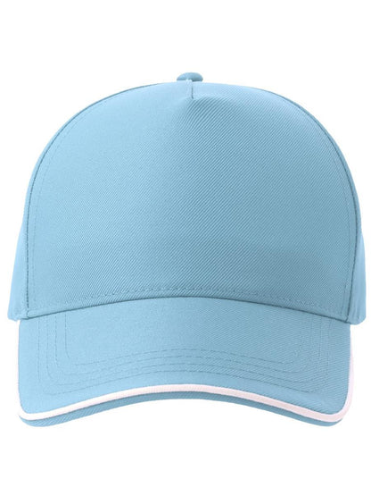 Recy Five Piping 5 Panel Structured Mid Profile Curved Visor Recycled Cap — Light Blue/White [ABS-COLOUR:ACRCFP:AZBI]