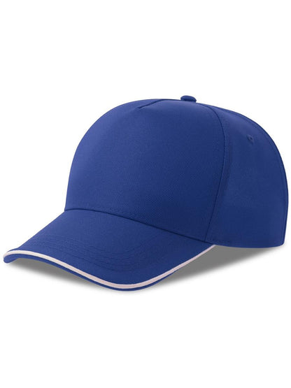 Recy Five Piping 5 Panel Structured Mid Profile Curved Visor Recycled Cap — Royal/White [ABS-COLOUR:ACRCFP:RYBI]