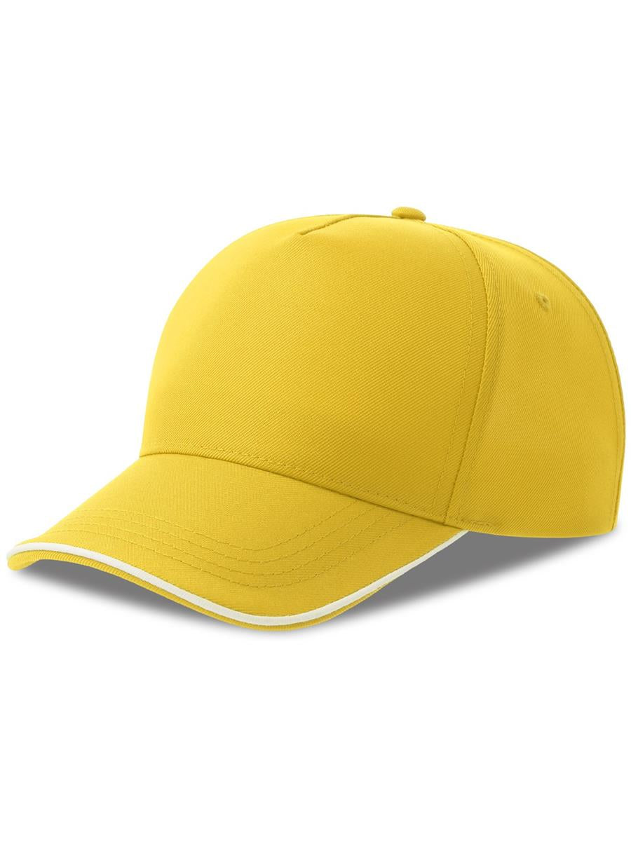 Recy Five Piping 5 Panel Structured Mid Profile Curved Visor Recycled Cap — Yellow/White [ABS-COLOUR:ACRCFP:GIBI]