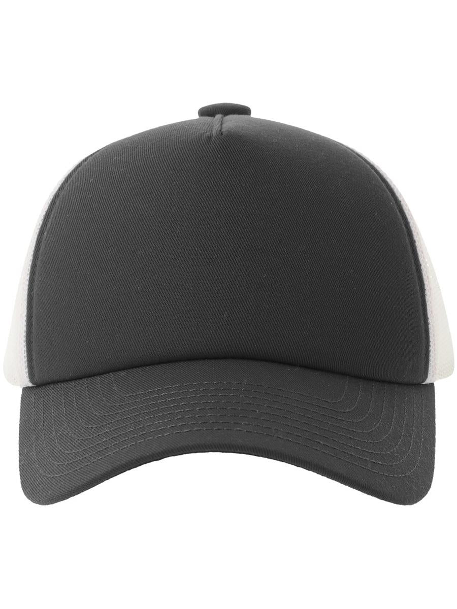 Record S 5 Panel Structured High Profile Mid Visor Recycled Trucker Cap — Dark Grey [ABS-COLOUR:ACRCRD:GRSC]