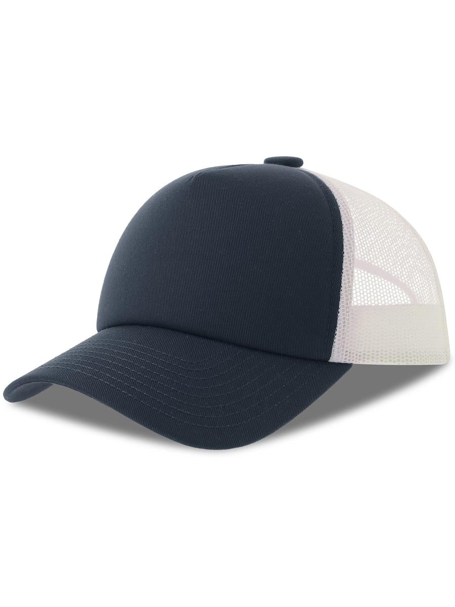 Record S 5 Panel Structured High Profile Mid Visor Recycled Trucker Cap — Navy [ABS-COLOUR:ACRCRD:NV]