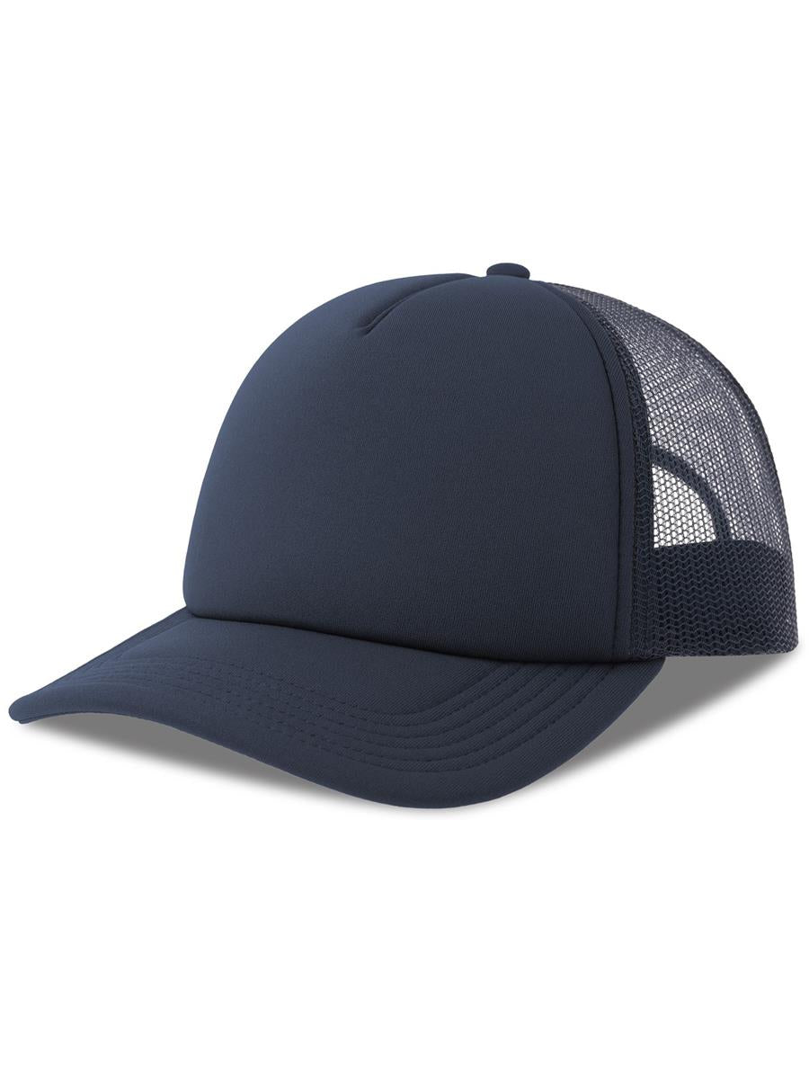 Rapper S 5 Panel Structured Foam Mid Profile Curved Visor Recycled Trucker Cap — Navy/Navy [ABS-COLOUR:ACRPPR:NVNV]