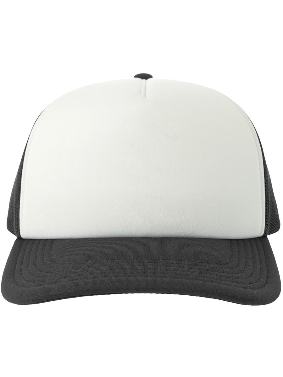 Rapper S 5 Panel Structured Foam Mid Profile Curved Visor Recycled Trucker Cap | ACRPPR — White/Black extra [ABS-COLOUR:ACRPPR:BINR]