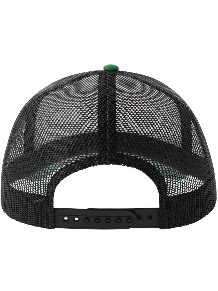 Rapper S 5 Panel Structured Foam Mid Profile Curved Visor Recycled Trucker Cap | ACRPPR — White/Black/Green extra [ABS-COLOUR:ACRPPR:BNVE]