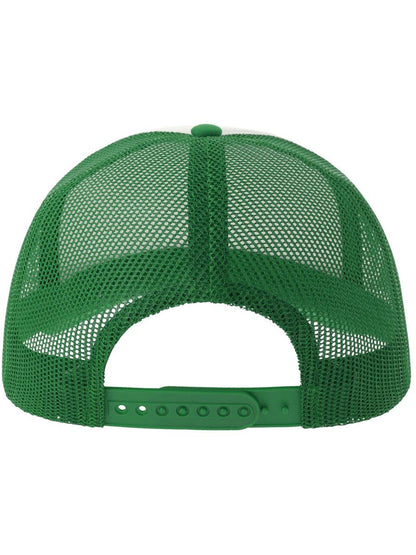 Rapper S 5 Panel Structured Foam Mid Profile Curved Visor Recycled Trucker Cap | ACRPPR — White/Green extra [ABS-COLOUR:ACRPPR:BIVE]