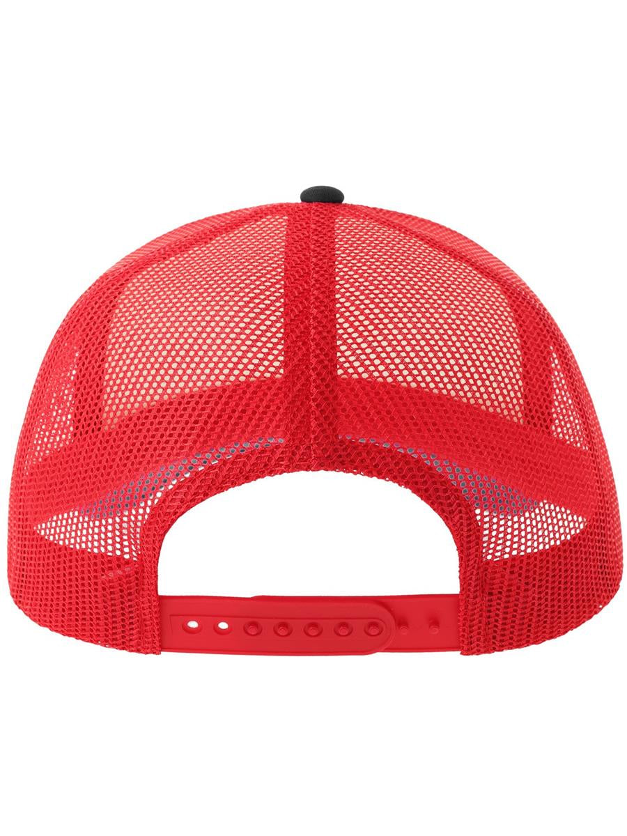 Rapper S 5 Panel Structured Foam Mid Profile Curved Visor Recycled Trucker Cap | ACRPPR — White/Red/Black extra [ABS-COLOUR:ACRPPR:BIRN]