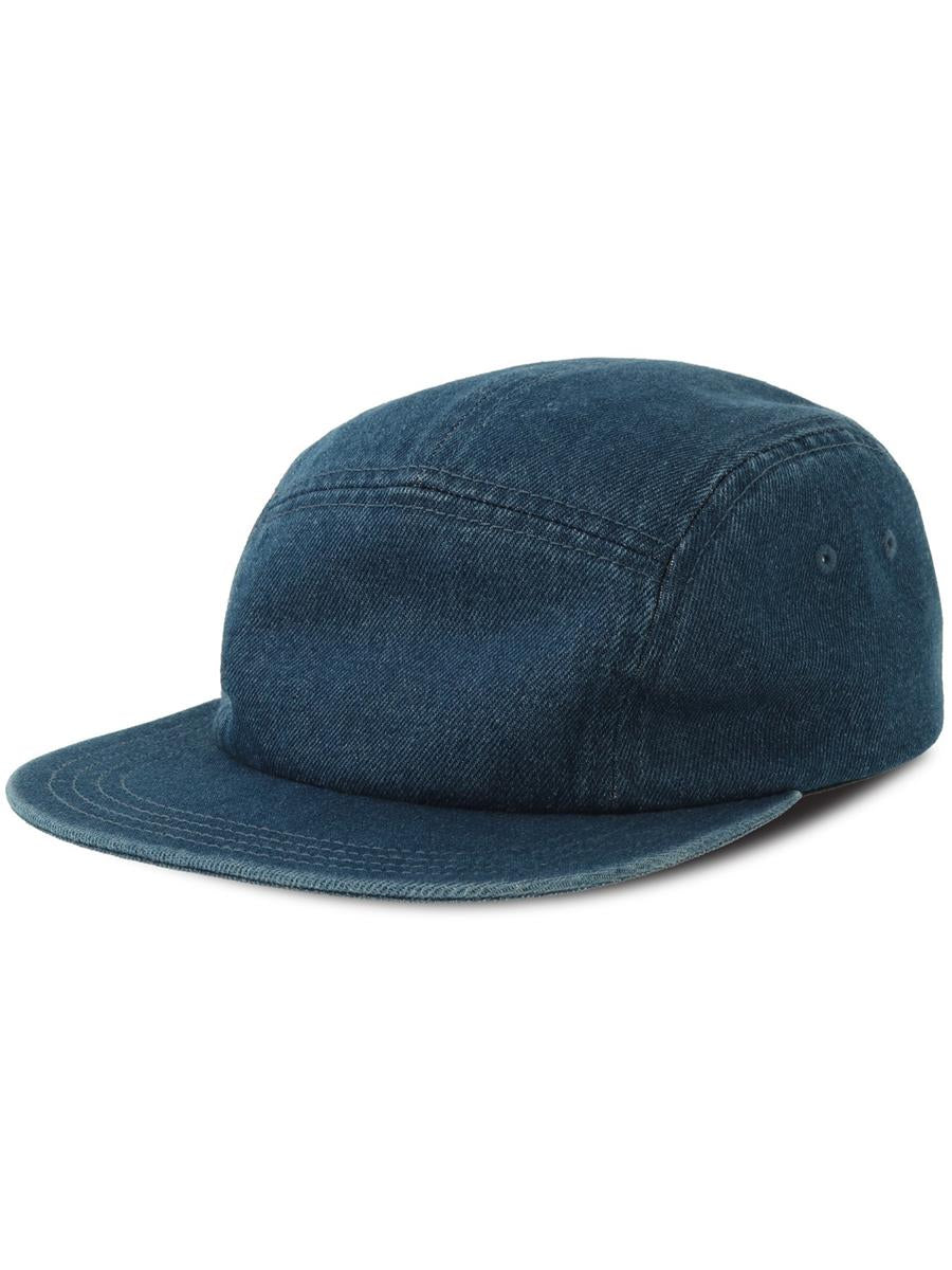 Ruby 5 Panel Unstructured Low Profile Flat Visor Denim Recycled Camper Cap — Denim [ABS-COLOUR:ACRUBY:DE]