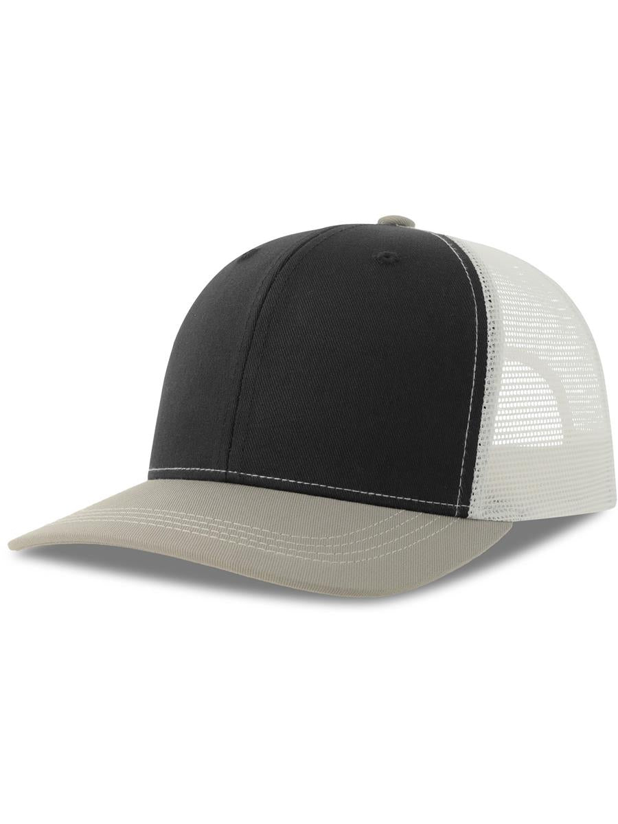 Sonic S 6 Panel Structured Mid Profile Mid Visor Contrast Organic Trucker Cap | ACSONS — Black/Grey/White front [ABS-COLOUR:ACSONS:NRGB]