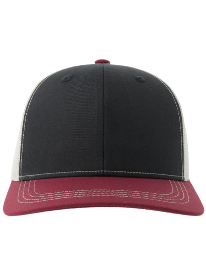 Sonic S 6 Panel Structured Mid Profile Mid Visor Contrast Organic Trucker Cap | ACSONS — Navy/Cardinal/White extra [ABS-COLOUR:ACSONS:NVCB]