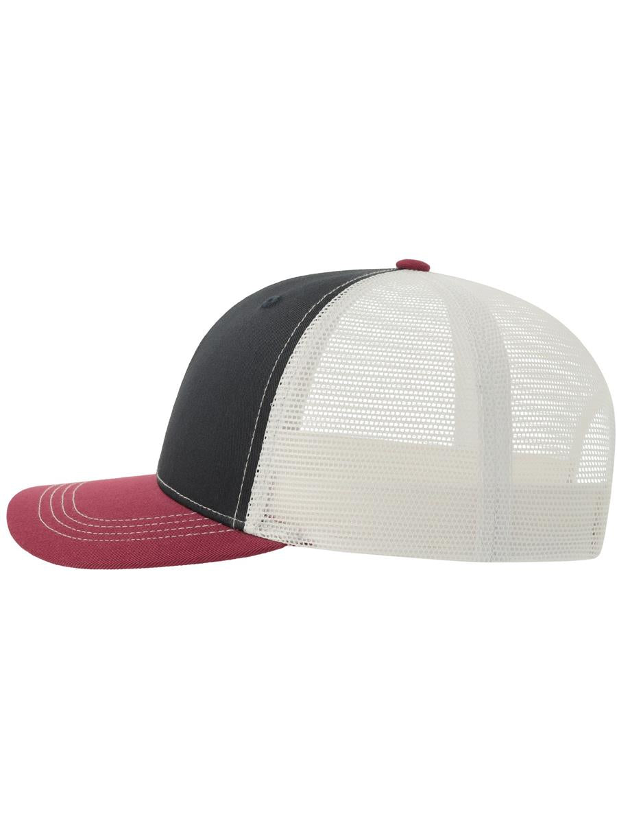 Sonic S 6 Panel Structured Mid Profile Mid Visor Contrast Organic Trucker Cap | ACSONS — Navy/Cardinal/White extra [ABS-COLOUR:ACSONS:NVCB]