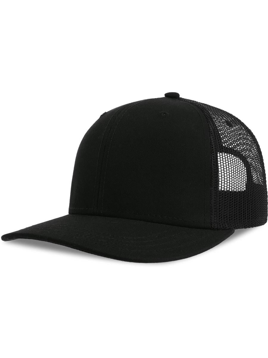 Sonic S 6 Panel Structured Mid Profile Mid Visor Contrast Organic Trucker Cap — Black/Black [ABS-COLOUR:ACSONS:NRNR]