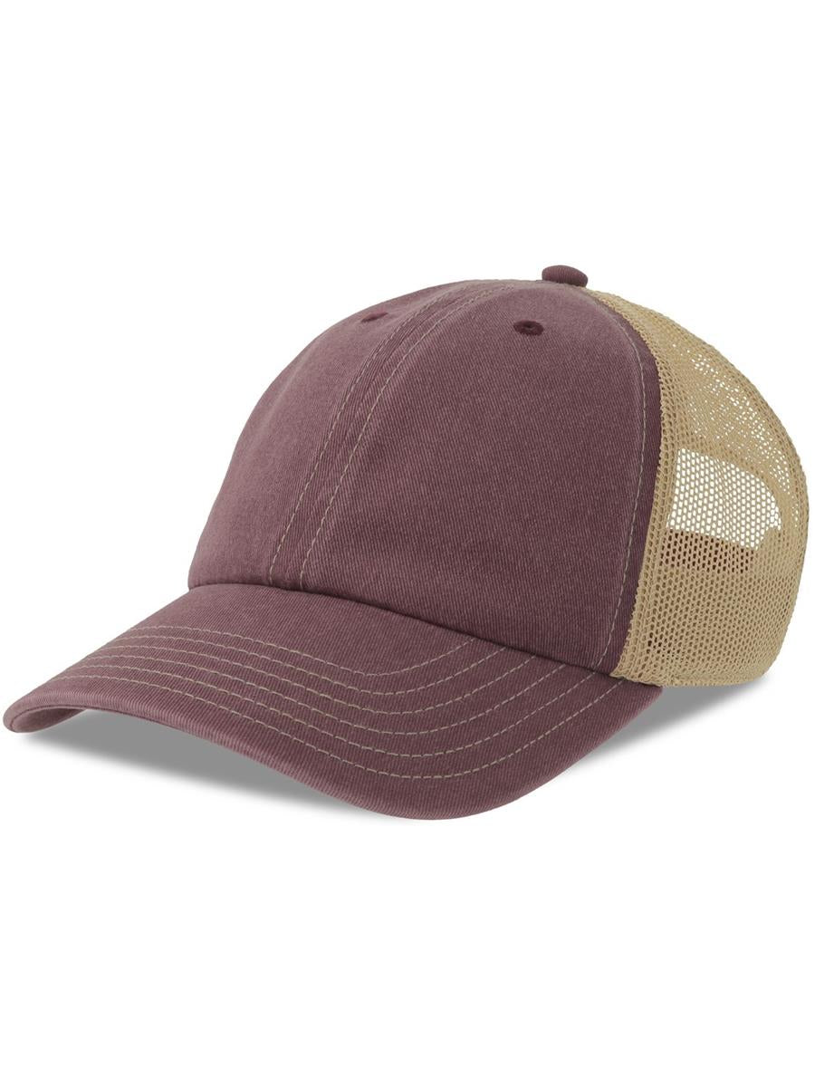 Teon 6 Panel Unstructured Low Profile Mid Visor Pigment Dyed Recycled Trucker Cap