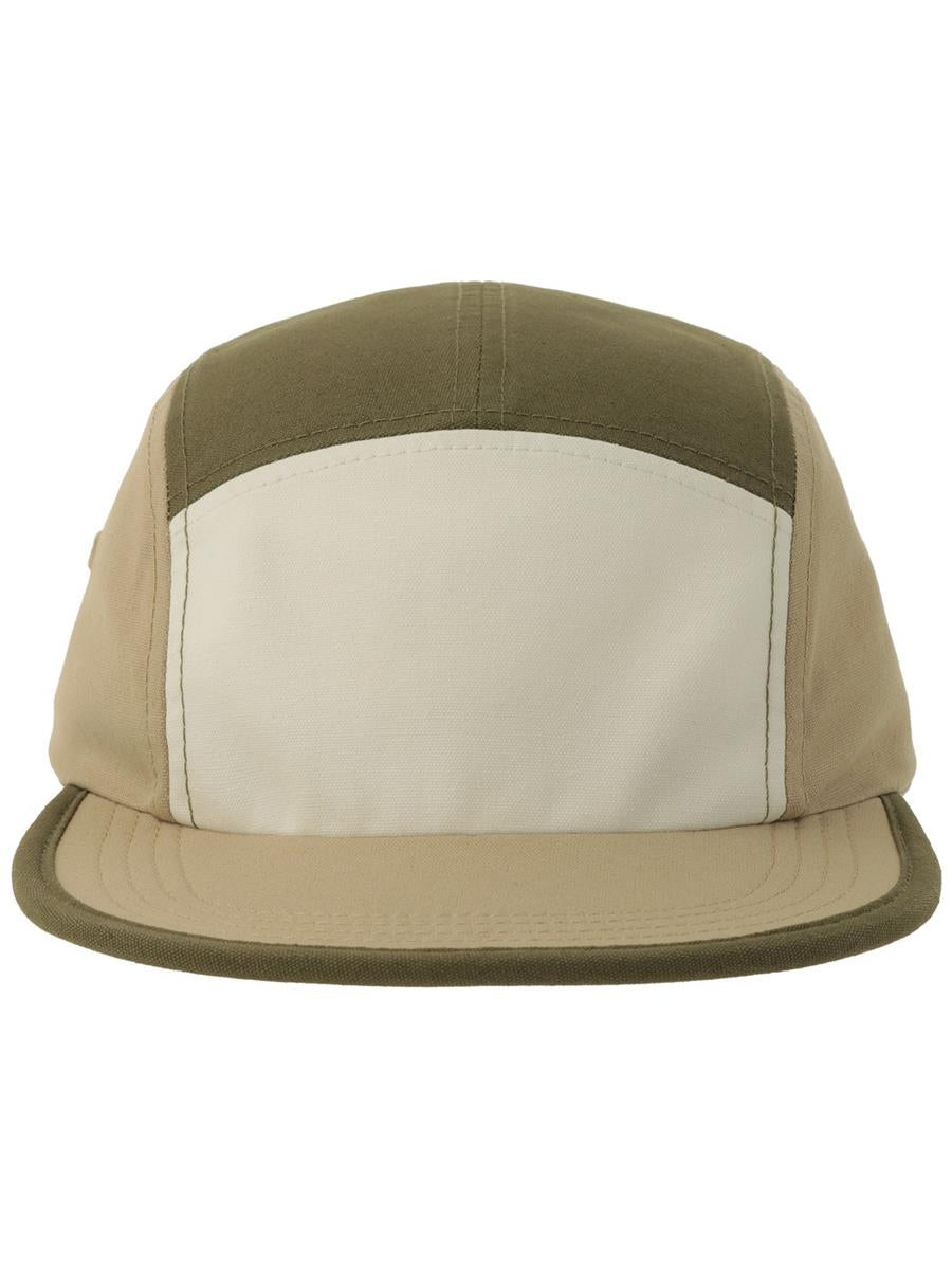 Darwin 5 Panel Unstructured Low Profile Flat Visor Organic Camper Cap | ACDARC — Off White/Olive/Khaki extra [ABS-COLOUR:ACDARC:PAOK]