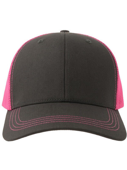 Sonic S 6 Panel Structured Mid Profile Mid Visor Contrast Organic Trucker Cap | ACSONS — Dark Grey/Fuchsia Fluo extra [ABS-COLOUR:ACSONS:GSFF]