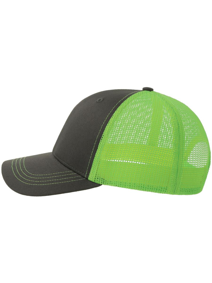 Sonic S 6 Panel Structured Mid Profile Mid Visor Contrast Organic Trucker Cap | ACSONS — Dark Grey/Safety Green extra [ABS-COLOUR:ACSONS:GSVF]
