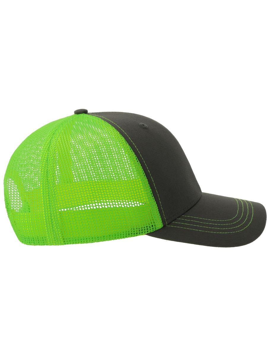 Sonic S 6 Panel Structured Mid Profile Mid Visor Contrast Organic Trucker Cap | ACSONS — Dark Grey/Safety Green extra [ABS-COLOUR:ACSONS:GSVF]