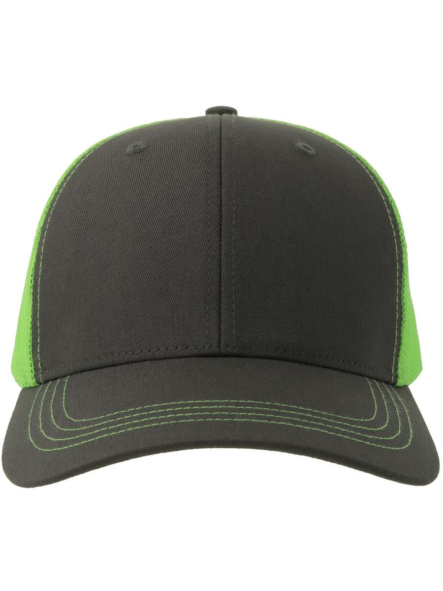 Sonic S 6 Panel Structured Mid Profile Mid Visor Contrast Organic Trucker Cap | ACSONS — Dark Grey/Safety Green extra [ABS-COLOUR:ACSONS:GSVF]