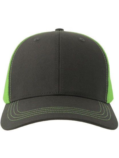 Sonic S 6 Panel Structured Mid Profile Mid Visor Contrast Organic Trucker Cap | ACSONS — Dark Grey/Safety Green extra [ABS-COLOUR:ACSONS:GSVF]