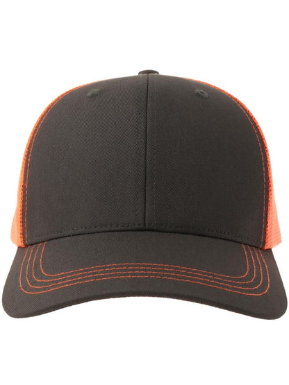 Sonic S 6 Panel Structured Mid Profile Mid Visor Contrast Organic Trucker Cap — Dark Grey/Orange Fluo [ABS-COLOUR:ACSONS:GSAF]