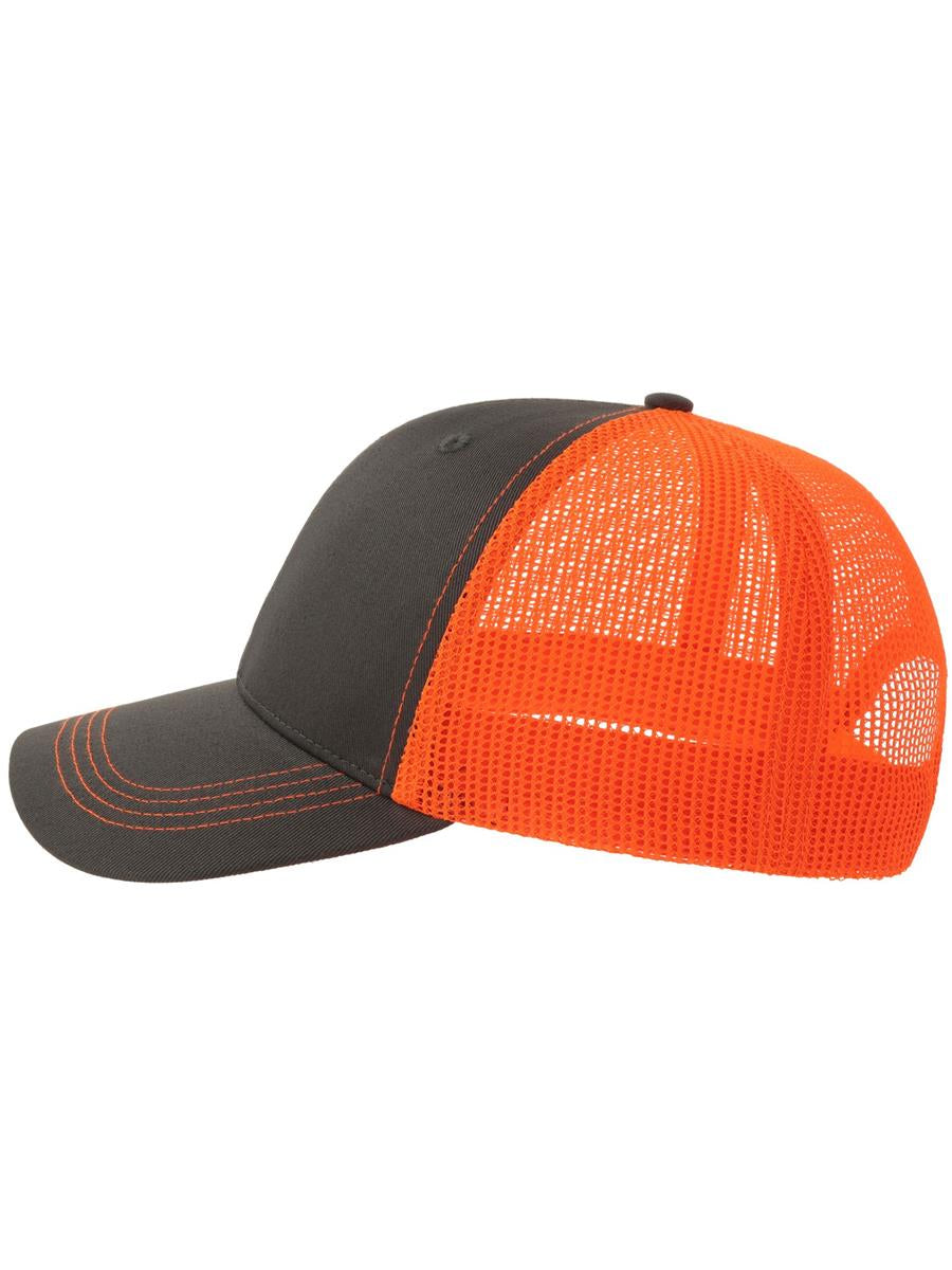 Sonic S 6 Panel Structured Mid Profile Mid Visor Contrast Organic Trucker Cap | ACSONS — Dark Grey/Orange Fluo extra [ABS-COLOUR:ACSONS:GSAF]