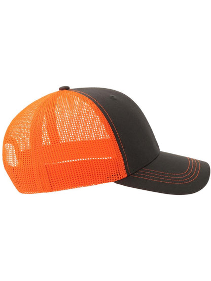 Sonic S 6 Panel Structured Mid Profile Mid Visor Contrast Organic Trucker Cap | ACSONS — Dark Grey/Orange Fluo extra [ABS-COLOUR:ACSONS:GSAF]