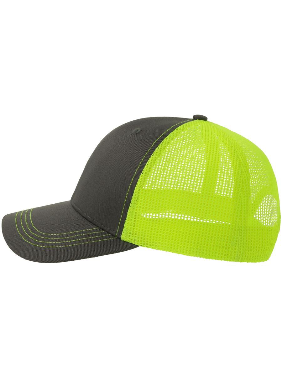 Sonic S 6 Panel Structured Mid Profile Mid Visor Contrast Organic Trucker Cap | ACSONS — Dark Grey/Safety Yellow extra [ABS-COLOUR:ACSONS:GSGF]