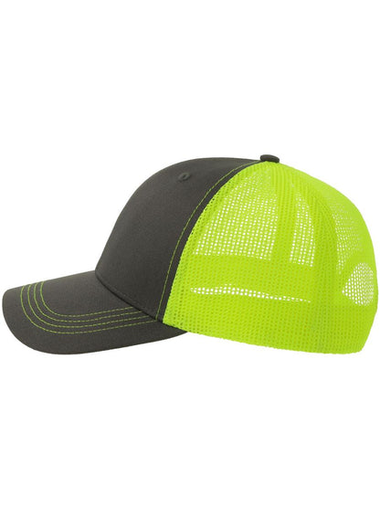 Sonic S 6 Panel Structured Mid Profile Mid Visor Contrast Organic Trucker Cap | ACSONS — Dark Grey/Safety Yellow extra [ABS-COLOUR:ACSONS:GSGF]