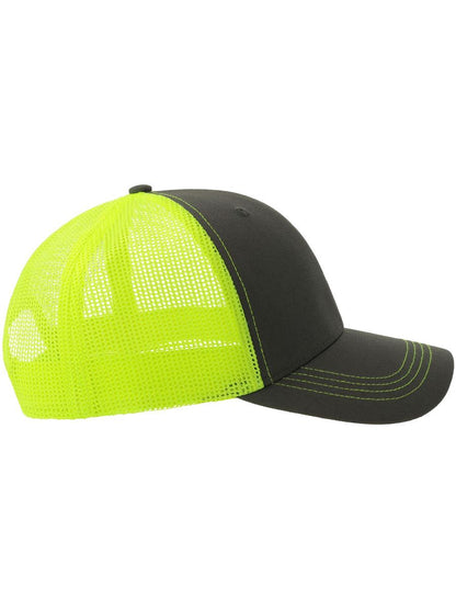 Sonic S 6 Panel Structured Mid Profile Mid Visor Contrast Organic Trucker Cap | ACSONS — Dark Grey/Safety Yellow extra [ABS-COLOUR:ACSONS:GSGF]