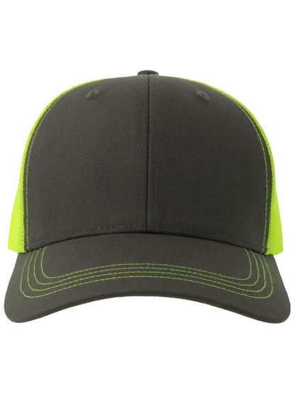 Sonic S 6 Panel Structured Mid Profile Mid Visor Contrast Organic Trucker Cap | ACSONS — Dark Grey/Safety Yellow extra [ABS-COLOUR:ACSONS:GSGF]