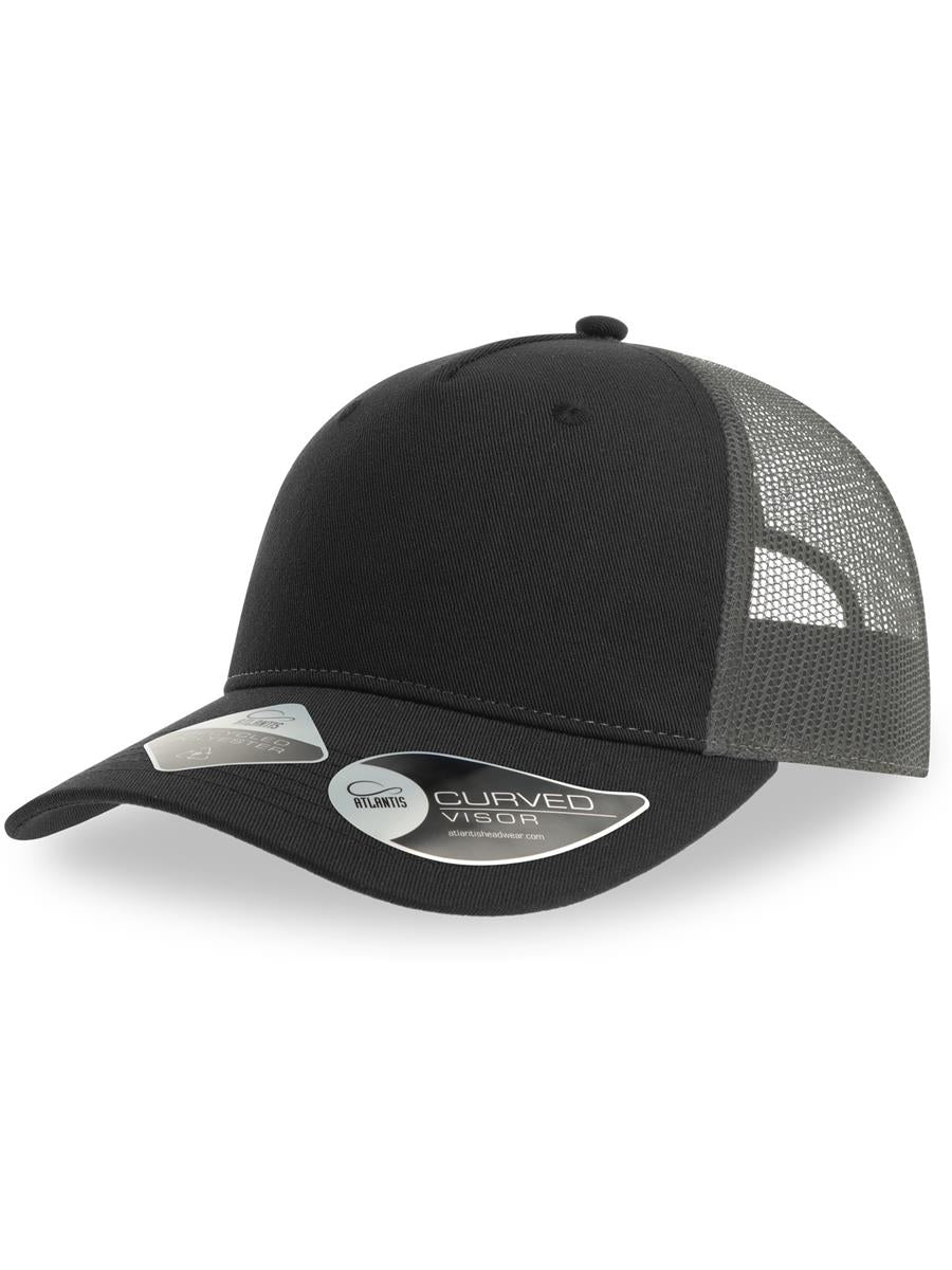 Zion Recycled Trucker 5 Panel Cap — Black/Dark Grey [ABS-COLOUR:ACZIOC:NRGS]