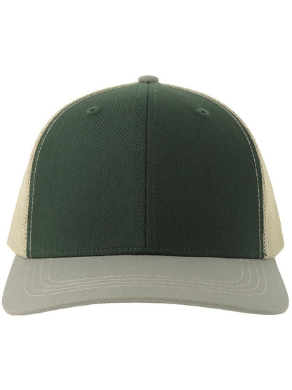 Sonic S 6 Panel Structured Mid Profile Mid Visor Contrast Organic Trucker Cap — Bottle Green/Grey/Stone [ABS-COLOUR:ACSONS:VBGS]