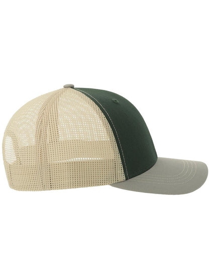 Sonic S 6 Panel Structured Mid Profile Mid Visor Contrast Organic Trucker Cap | ACSONS — Bottle Green/Grey/Stone extra [ABS-COLOUR:ACSONS:VBGS]